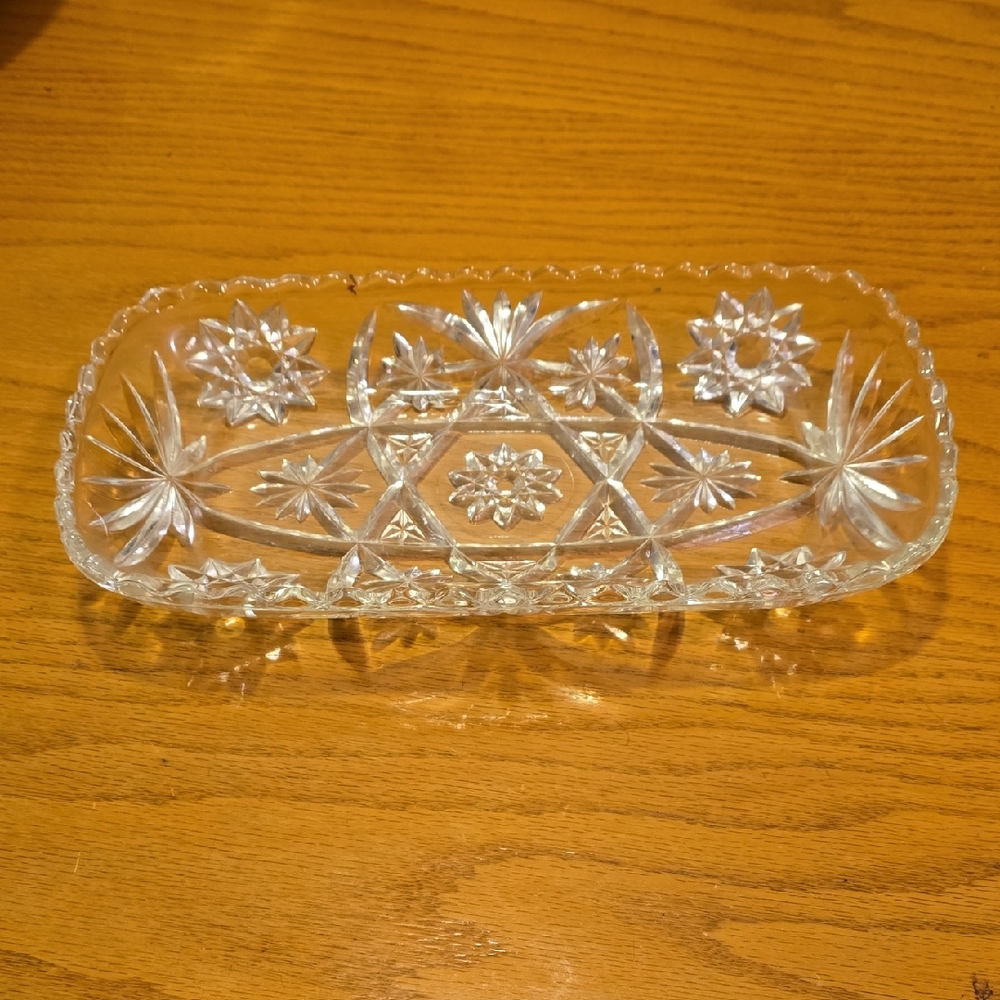 Vintage Clear Cut Glass Relish Tray 12" Anchor Hocking 'Star Of David'